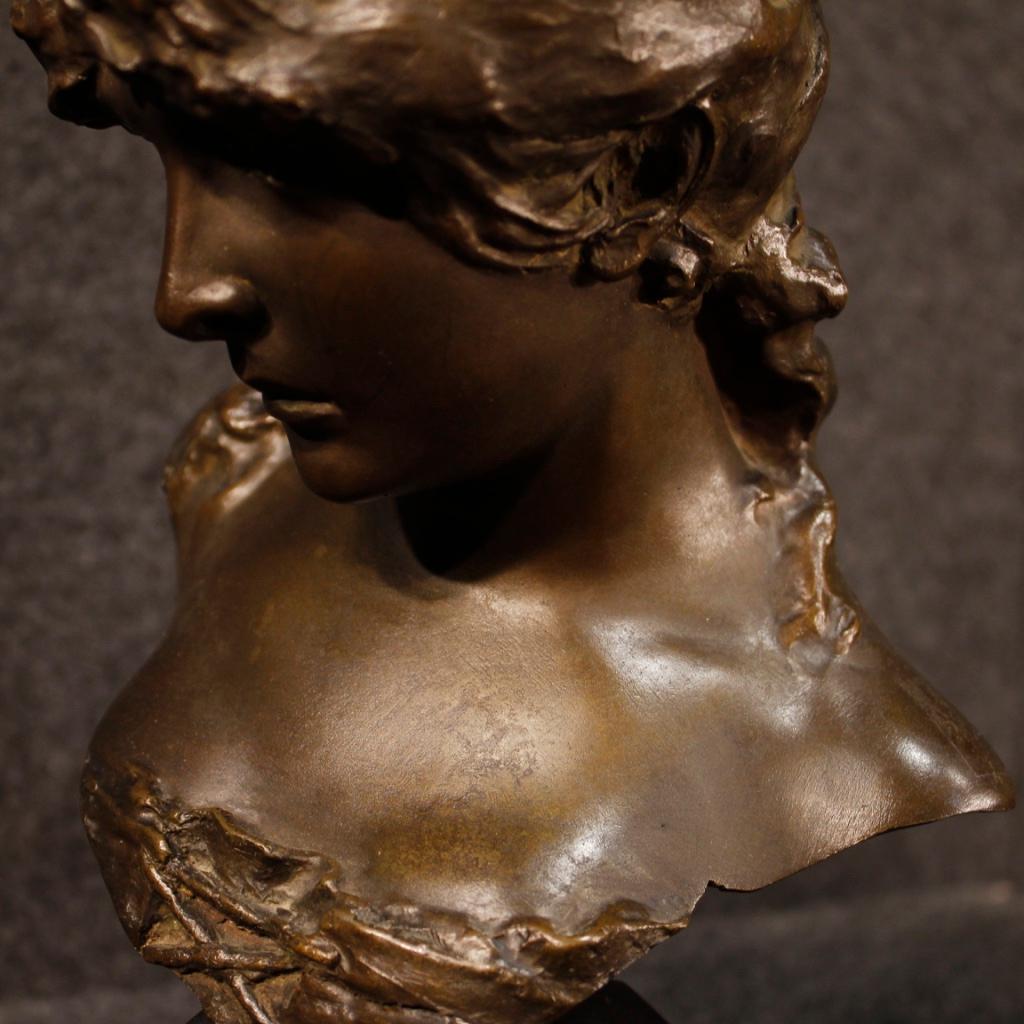 20th Century Chiselled Bronze French Girl's Face Sculpture, 1960 5