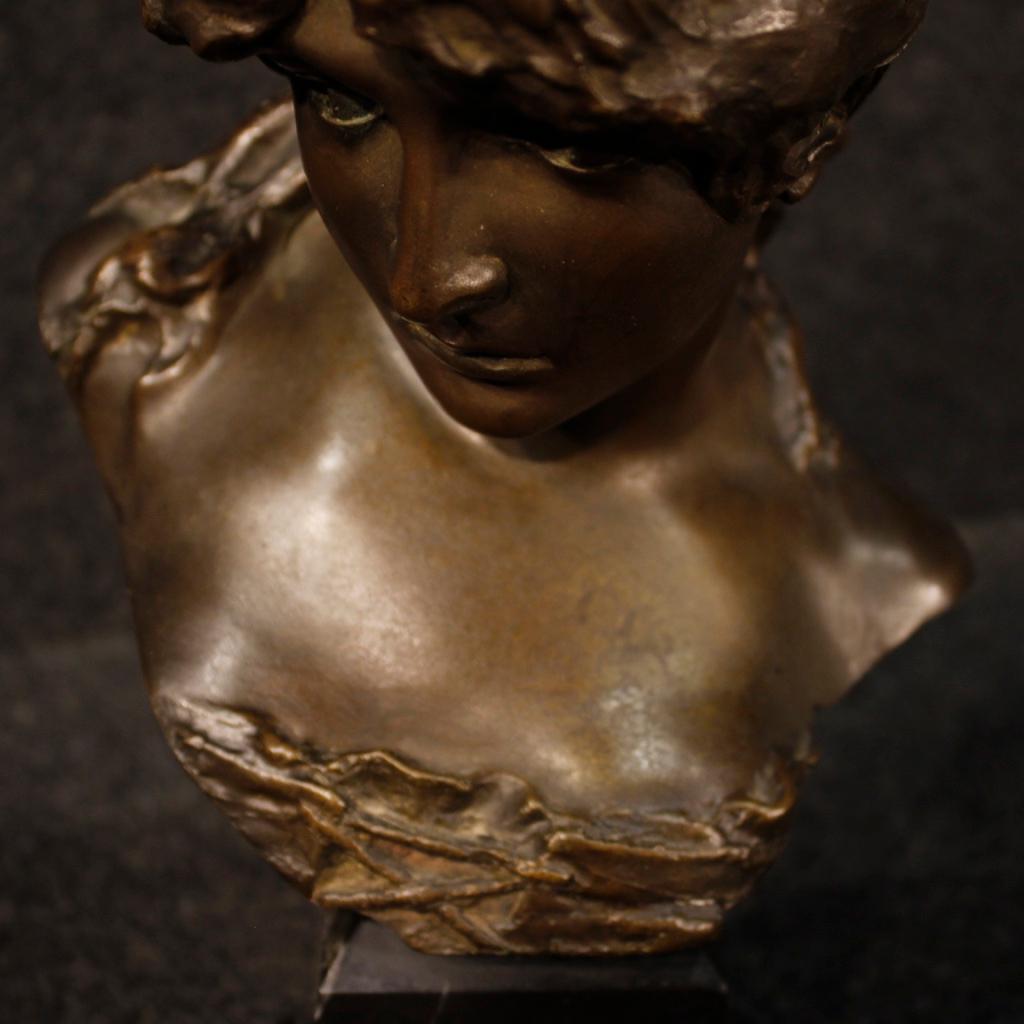20th Century Chiselled Bronze French Girl's Face Sculpture, 1960 6