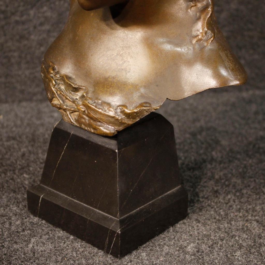 20th Century Chiselled Bronze French Girl's Face Sculpture, 1960 2