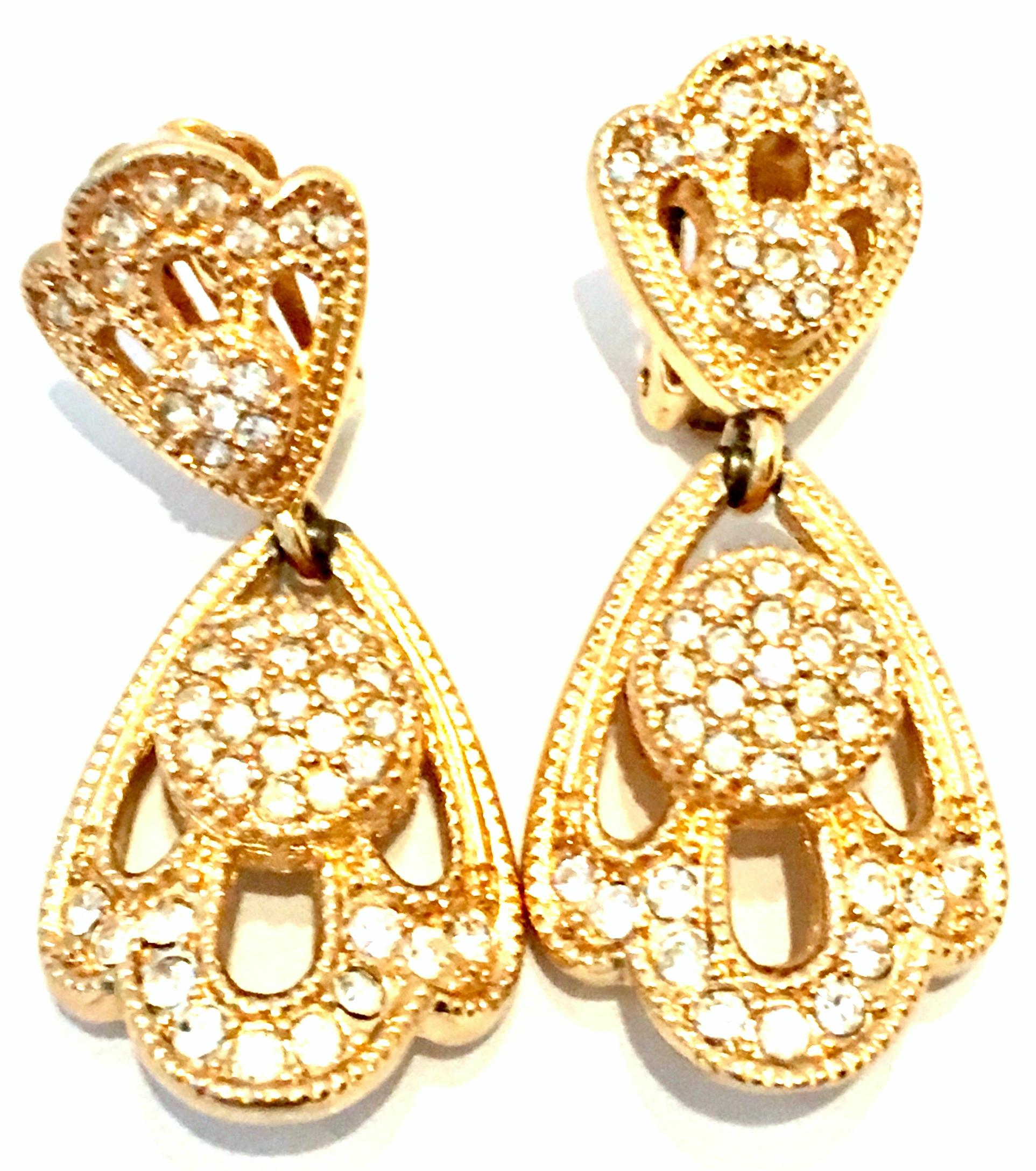 20th Century Christian Dior Pair Of Gold Plate & Austrian Crystal Drop Earrings In Good Condition In West Palm Beach, FL