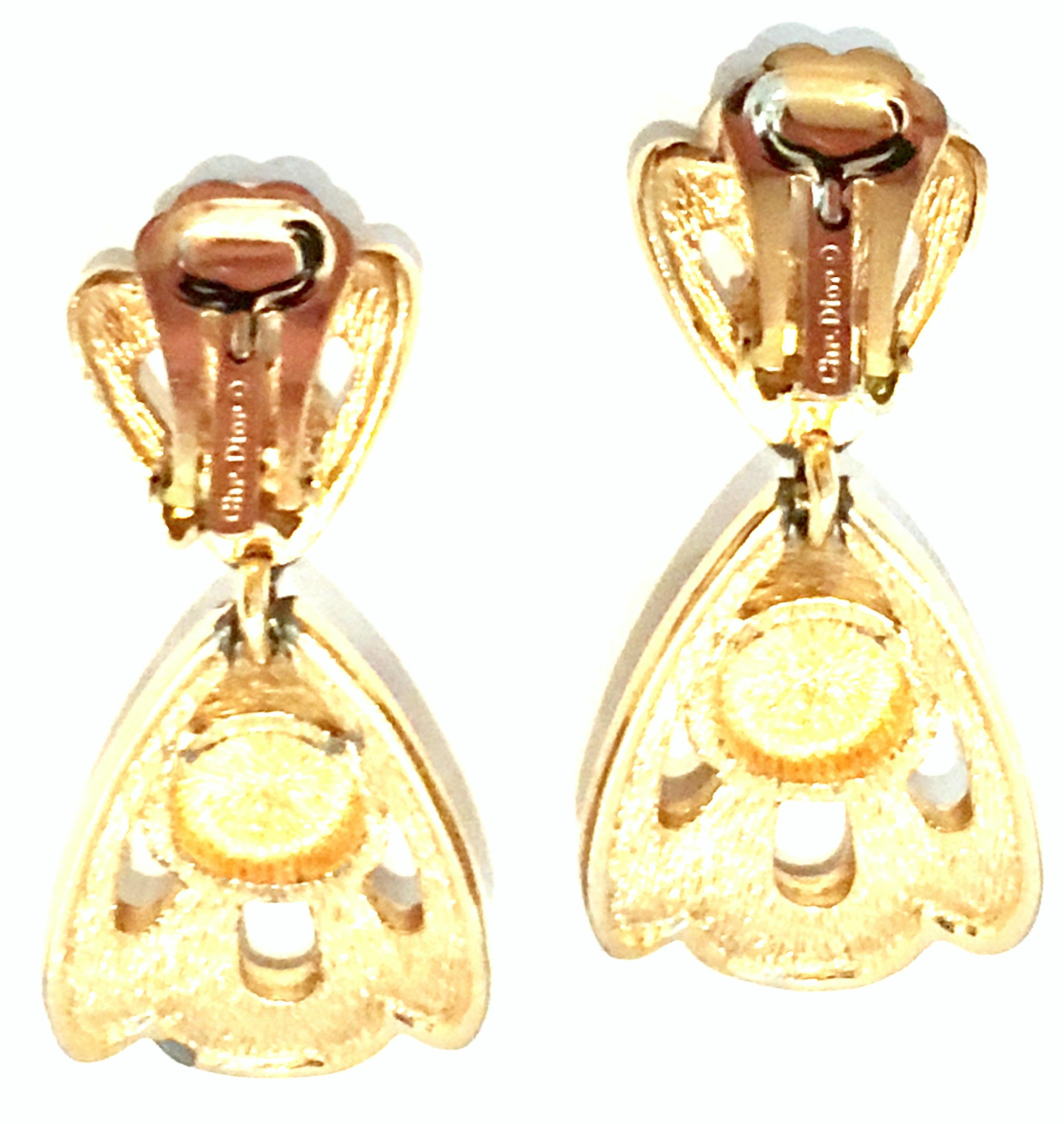 20th Century Christian Dior Pair Of Gold Plate & Austrian Crystal Drop Earrings 1
