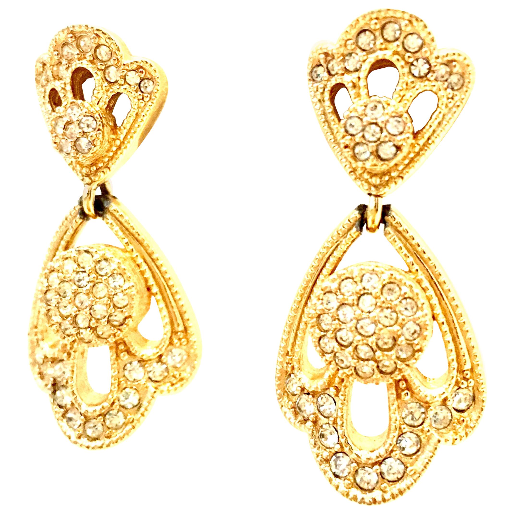 20th Century Christian Dior Pair Of Gold Plate & Austrian Crystal Drop Earrings