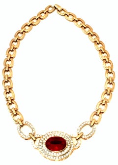 20th Century Christian Dior Style Gold & Austrian Crystal Choker Style Necklace