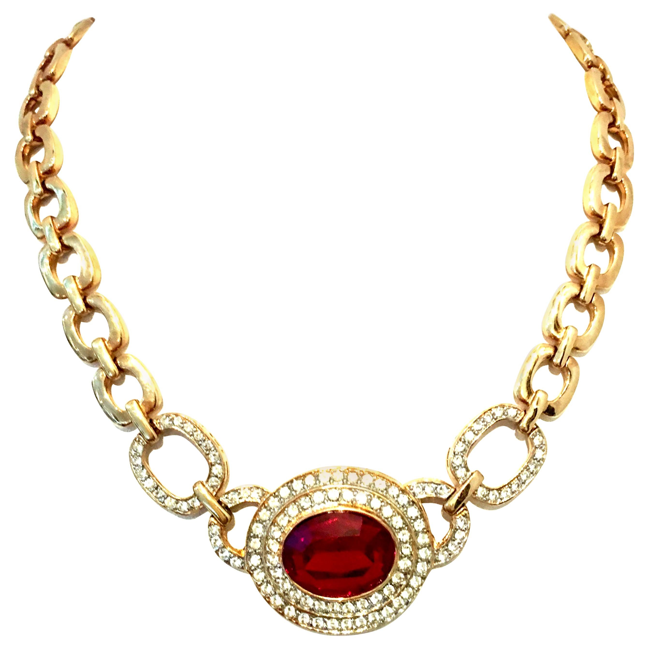 20th Century Christian Dior Style Gold & Austrian Crystal Choker Style Necklace