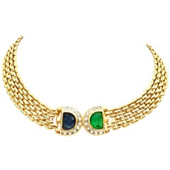 20th Century Christian Dior Style Gold Plate & Austrian Crystal Choker Necklace