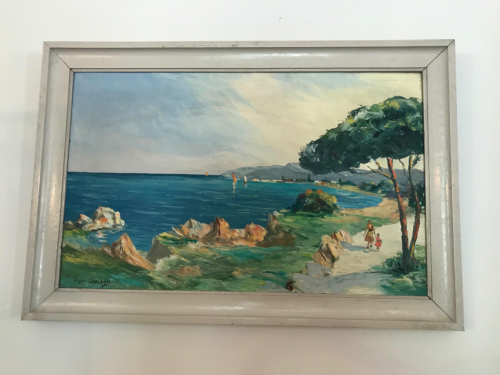 Beautiful 20th century French seaside oil on canvas from the 1920s.
Painted and signed by Christophe Charpidès (1909-1992).
Christo Chapidès was born in Samos (Greece) in 1909.
He settled in Paris in the 1930s, then married the daughter of the