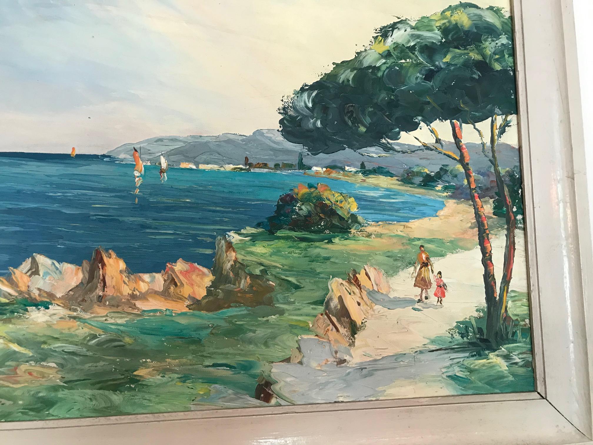 20th Century Christophe Charpidès Seaside Oil on Canvas, 1920s In Good Condition In LEGNY, FR
