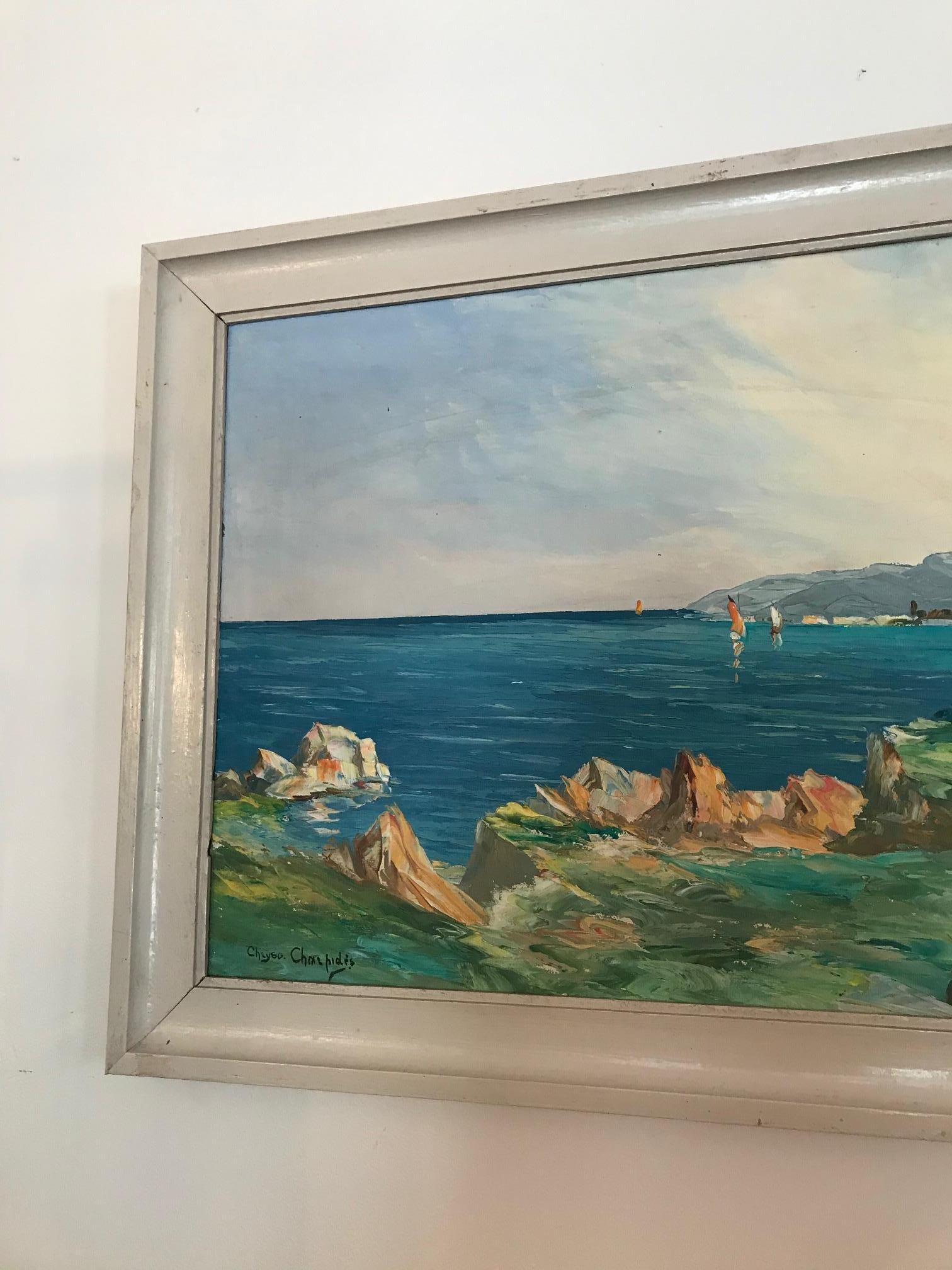 Paint 20th Century Christophe Charpidès Seaside Oil on Canvas, 1920s