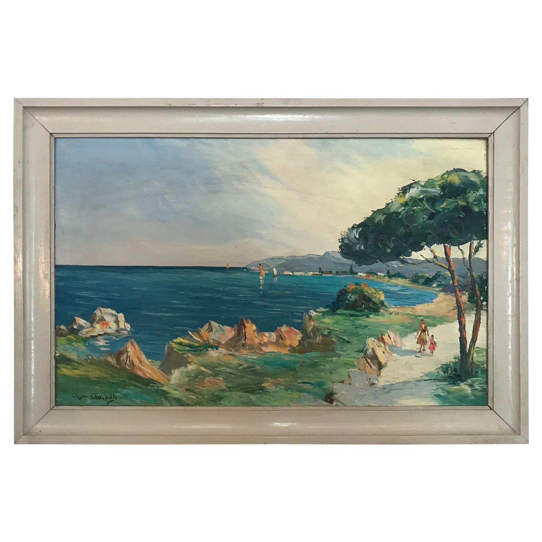 20th Century Christophe Charpidès Seaside Oil on Canvas, 1920s