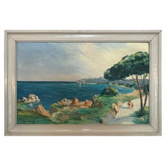 Antique 20th Century Christophe Charpidès Seaside Oil on Canvas, 1920s