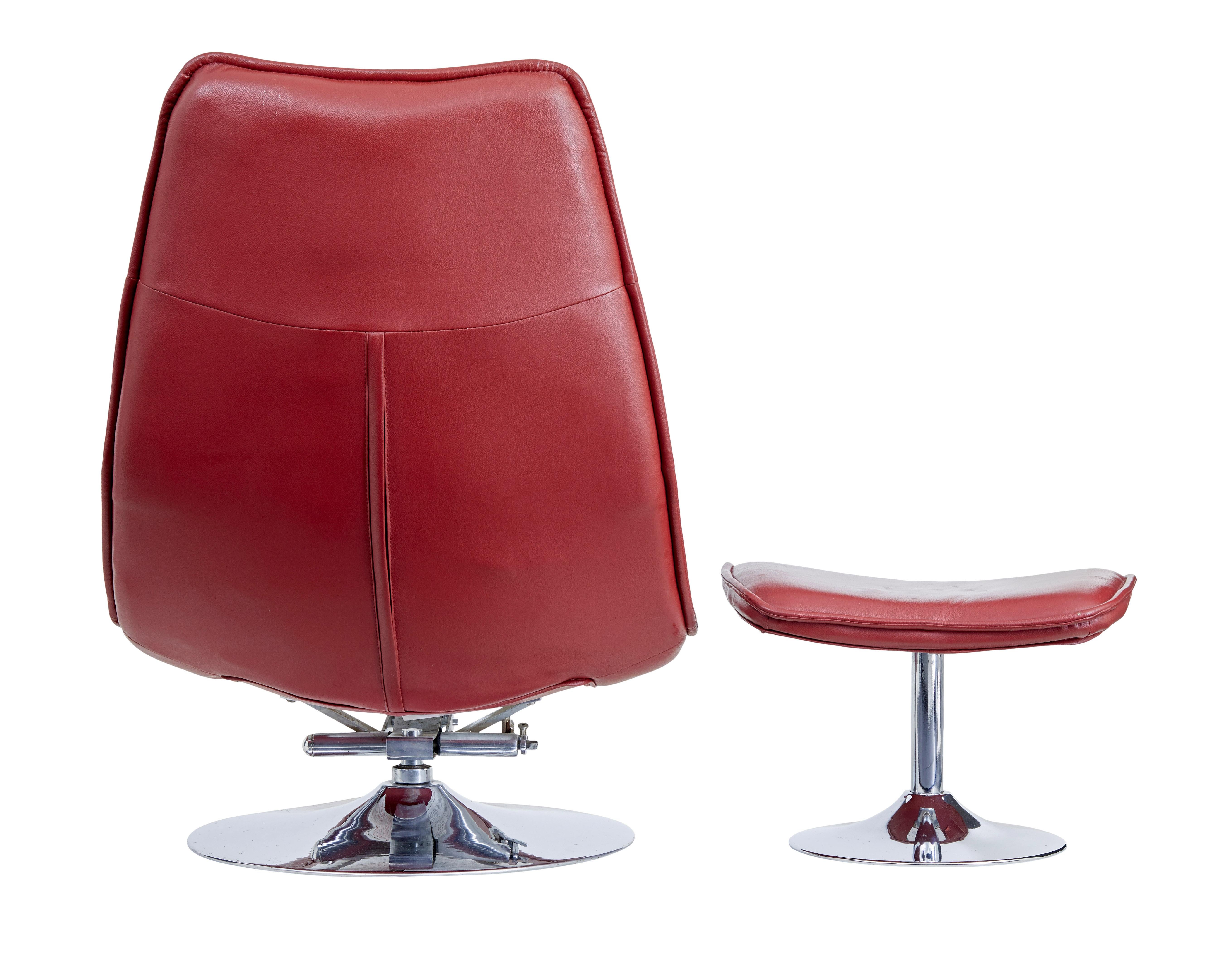 Modern 20th Century chrome and leather chair with stool For Sale