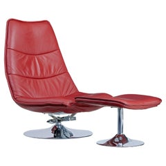 20th Century chrome and leather chair with stool