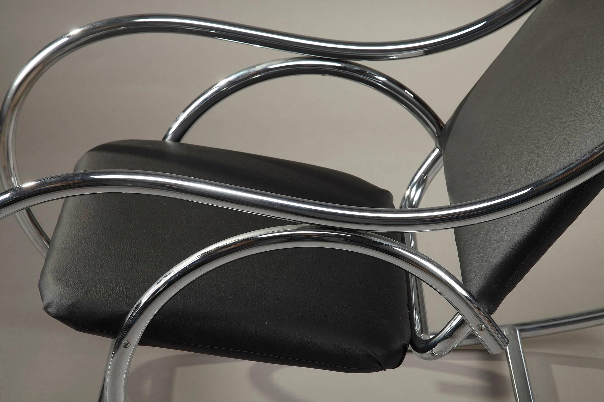 20th Century Chrome and Leatherette Rocking Chair in Thonet Style In Good Condition In Paris, FR