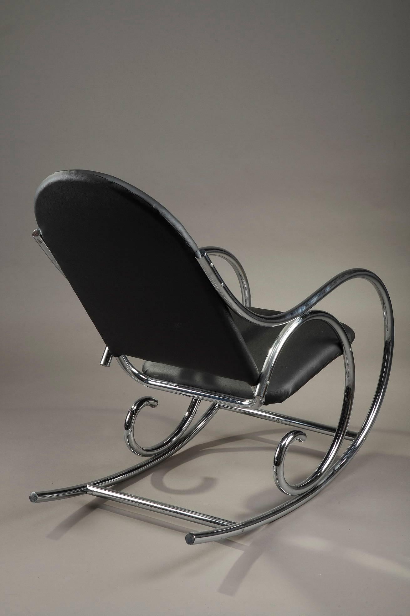 20th Century Chrome and Leatherette Rocking Chair in Thonet Style 2