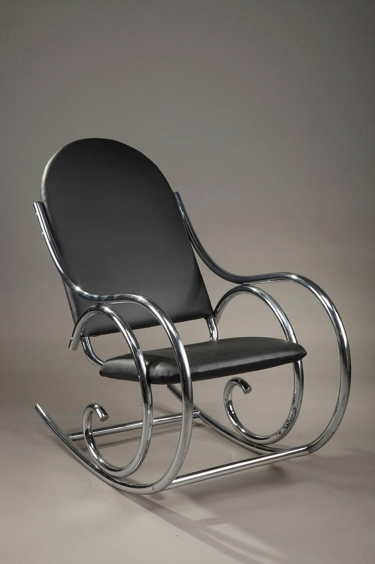 20th Century Chrome and Leatherette Rocking Chair in Thonet Style 3