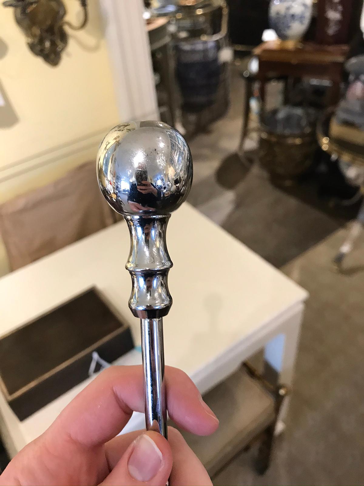 20th Century Chrome Fireplace Damper Pull, Marked 1