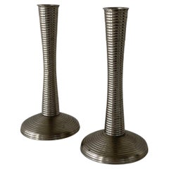 20th Century Chrome Ribbed Candlestick Holders