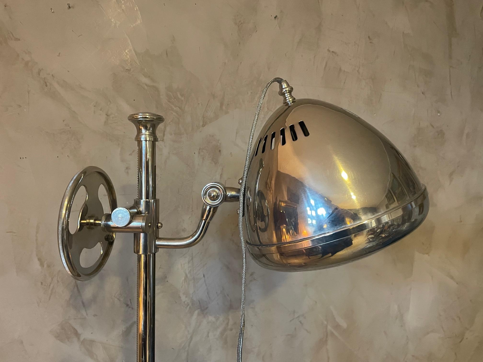 20th Century Chromed Metal Adjustable and Rolling Lamp Floor, 1950s 4