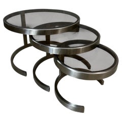 Verchromter Metall- und Glastisch aus dem 20. Jahrhundert, Willy Rizzo zugeschrieben