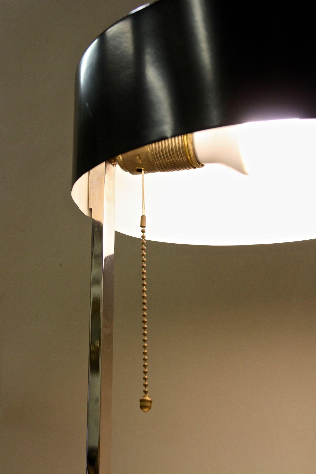 20th Century Chromed Table Lamp With Black Metal Lamp Shade, AT circa 1950 For Sale 6