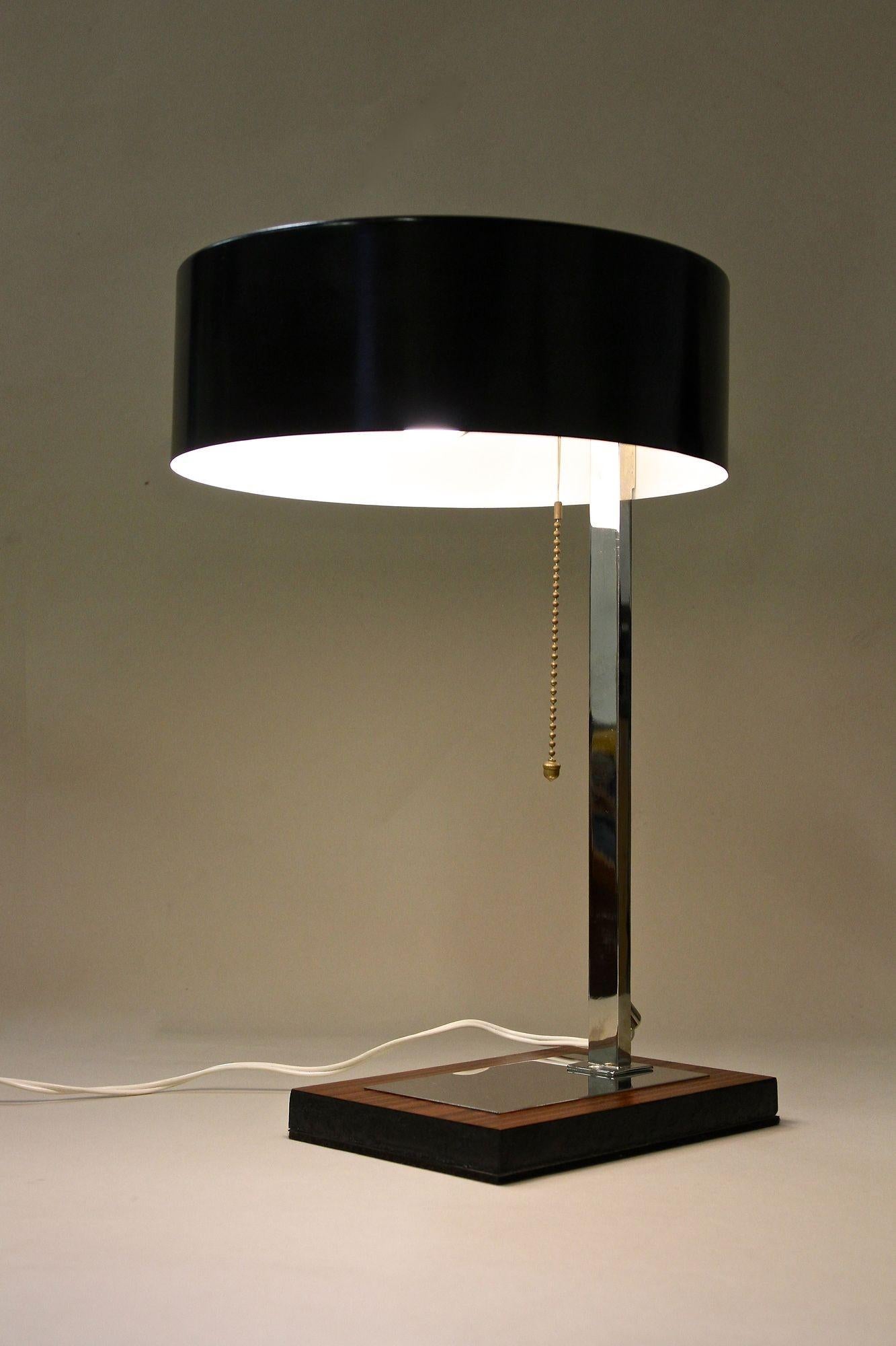 20th Century Chromed Table Lamp With Black Metal Lamp Shade, AT circa 1950 For Sale 12