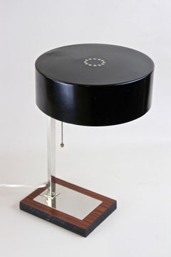 20th Century Chromed Table Lamp With Black Metal Lamp Shade, AT circa 1950