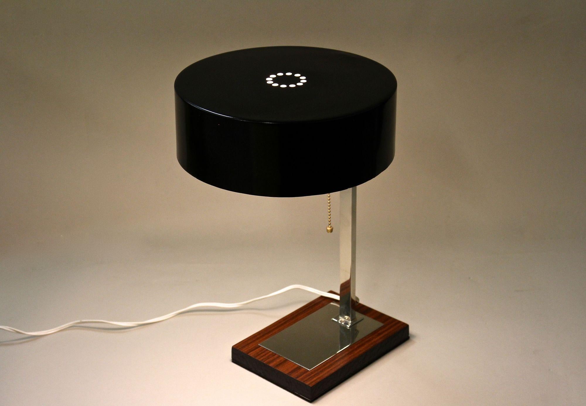 Austrian 20th Century Chromed Table Lamp With Black Metal Lamp Shade, AT circa 1950 For Sale