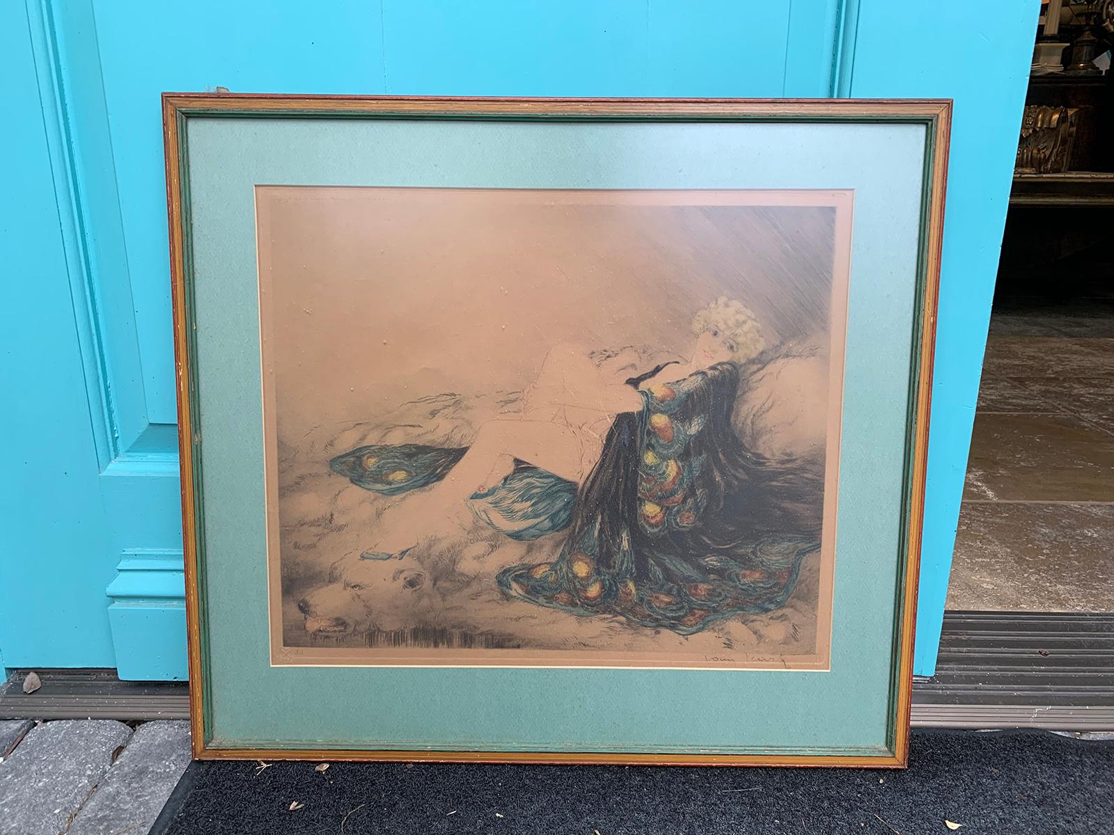 20th Century circa 1926 French Hand Colored Etching by Louis Icart, Signed In Good Condition For Sale In Atlanta, GA
