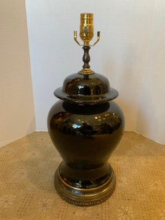 20th Century circa 1930s Chinese Black Mirror Porcelain Ginger Jar as Lamp