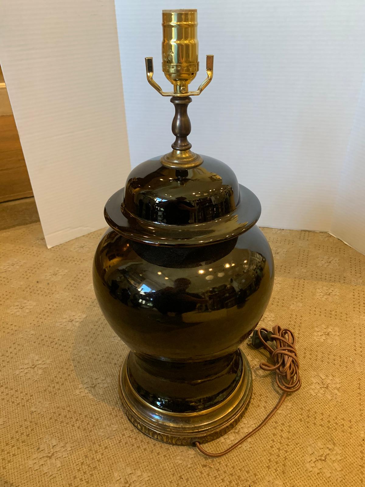 Mid-20th Century 20th Century circa 1930s Chinese Black Mirror Porcelain Ginger Jar as Lamp