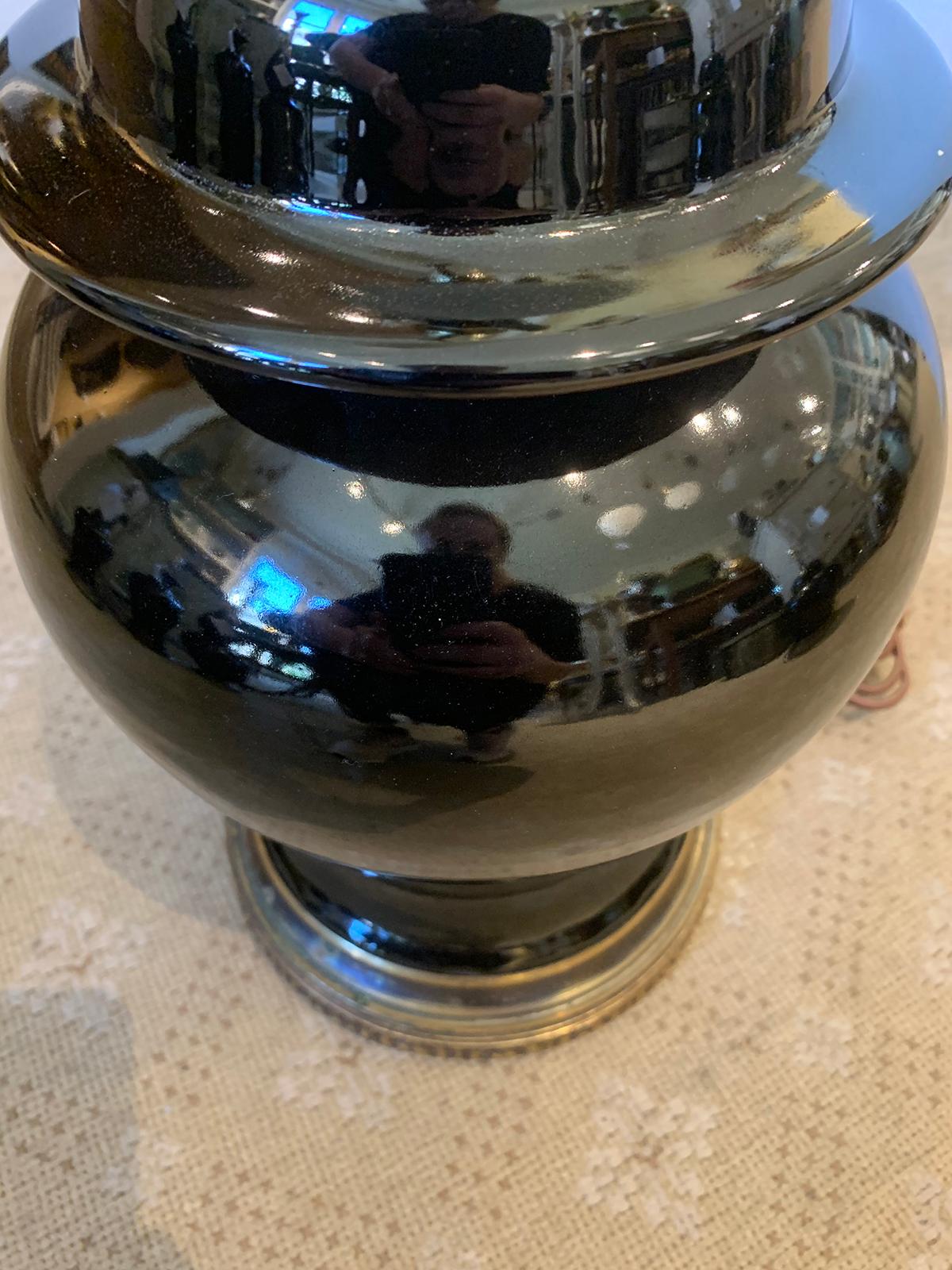 20th Century circa 1930s Chinese Black Mirror Porcelain Ginger Jar as Lamp 4