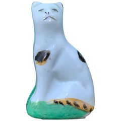 20th Century circa 1950s English Staffordshire Hand Painted Pottery Cat