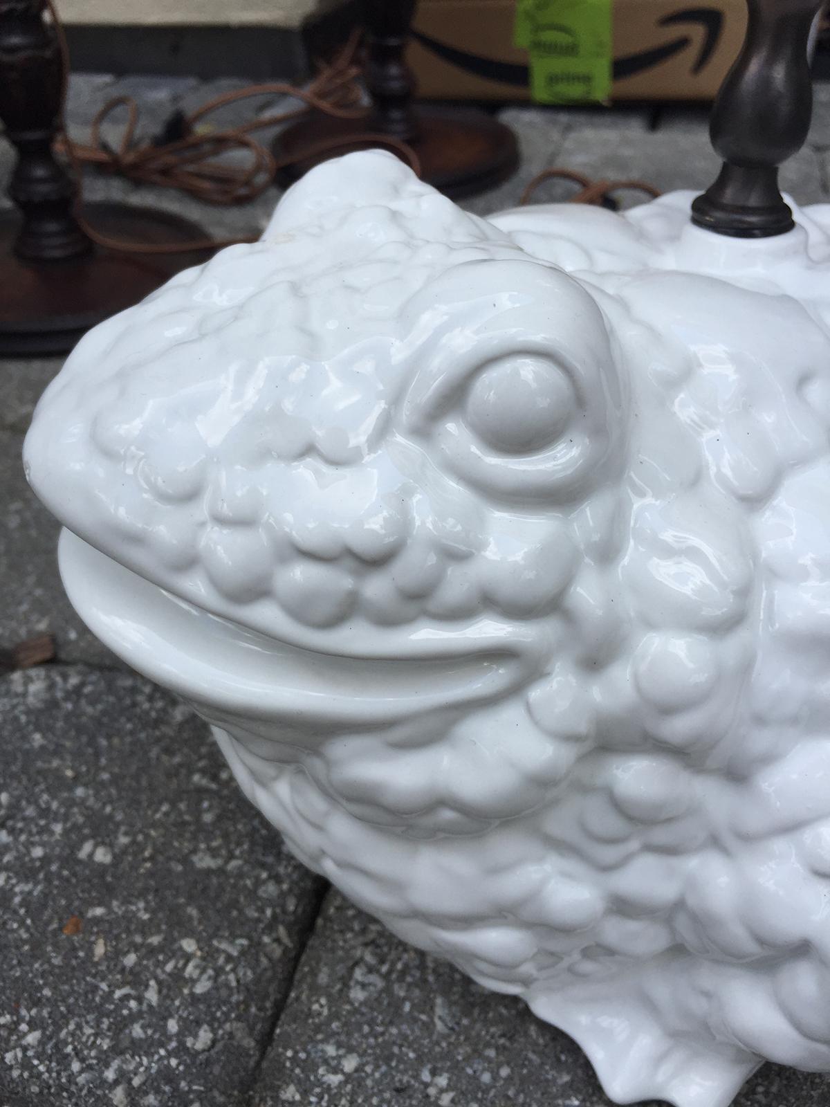 20th Century circa 1960s Italian White Porcelain Frog as Lamp, Marked 