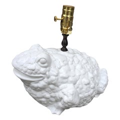 Vintage 20th Century circa 1960s Italian White Porcelain Frog as Lamp, Marked "Italy"