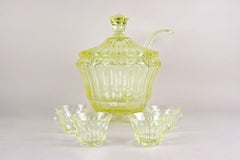 20th Century Citrus Yellow Art Deco Crystal Punch Bowl Service, Bohemia ca. 1920