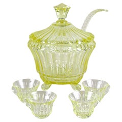 20th Century Citrus Yellow Art Deco Crystal Punch Bowl Service, Bohemia ca. 1920
