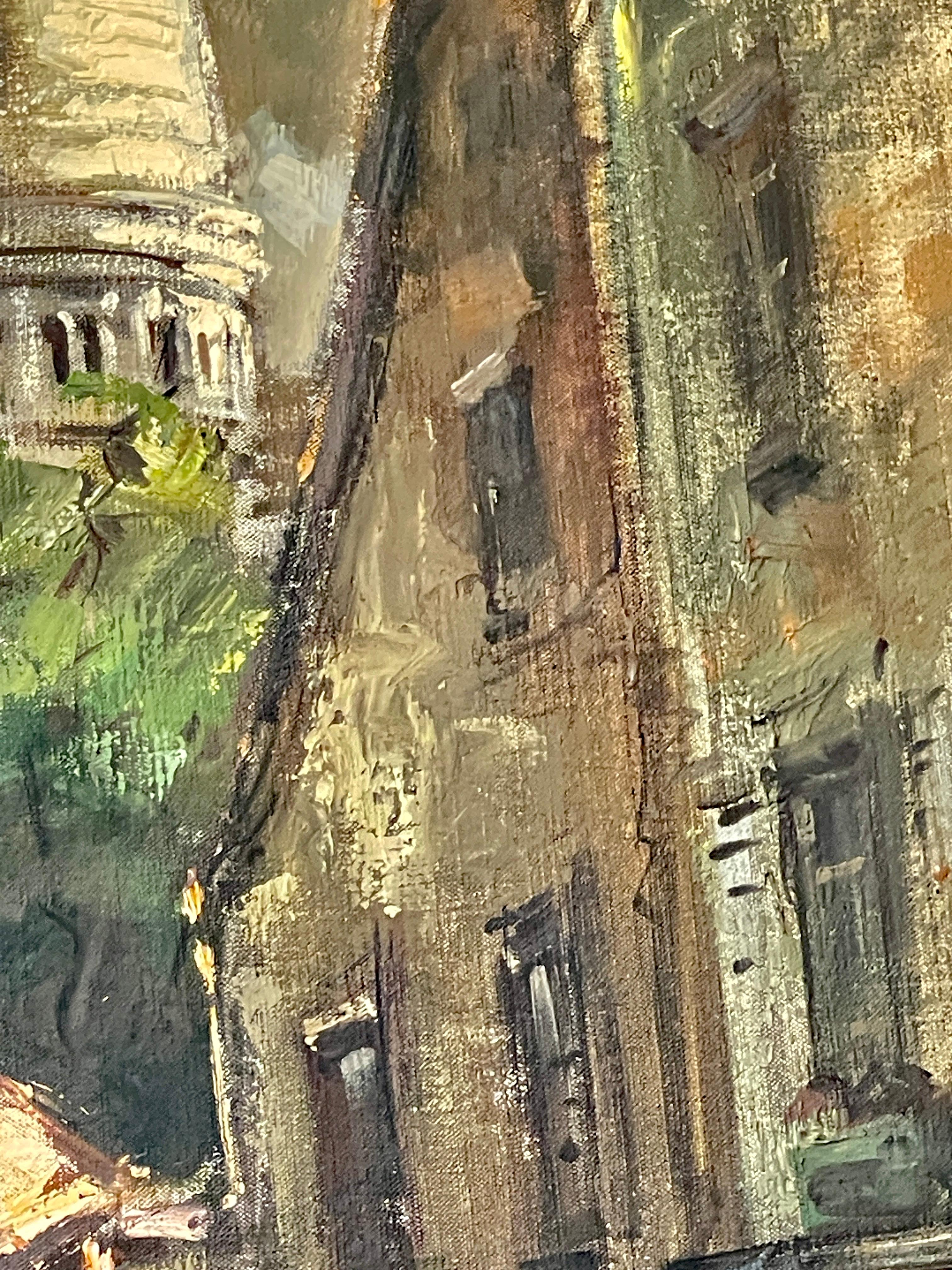Am 20. Jahrhundert. Stadtbild Paris bei Nacht in Montmartre, Öl auf Leinwand, signiert im Angebot 4