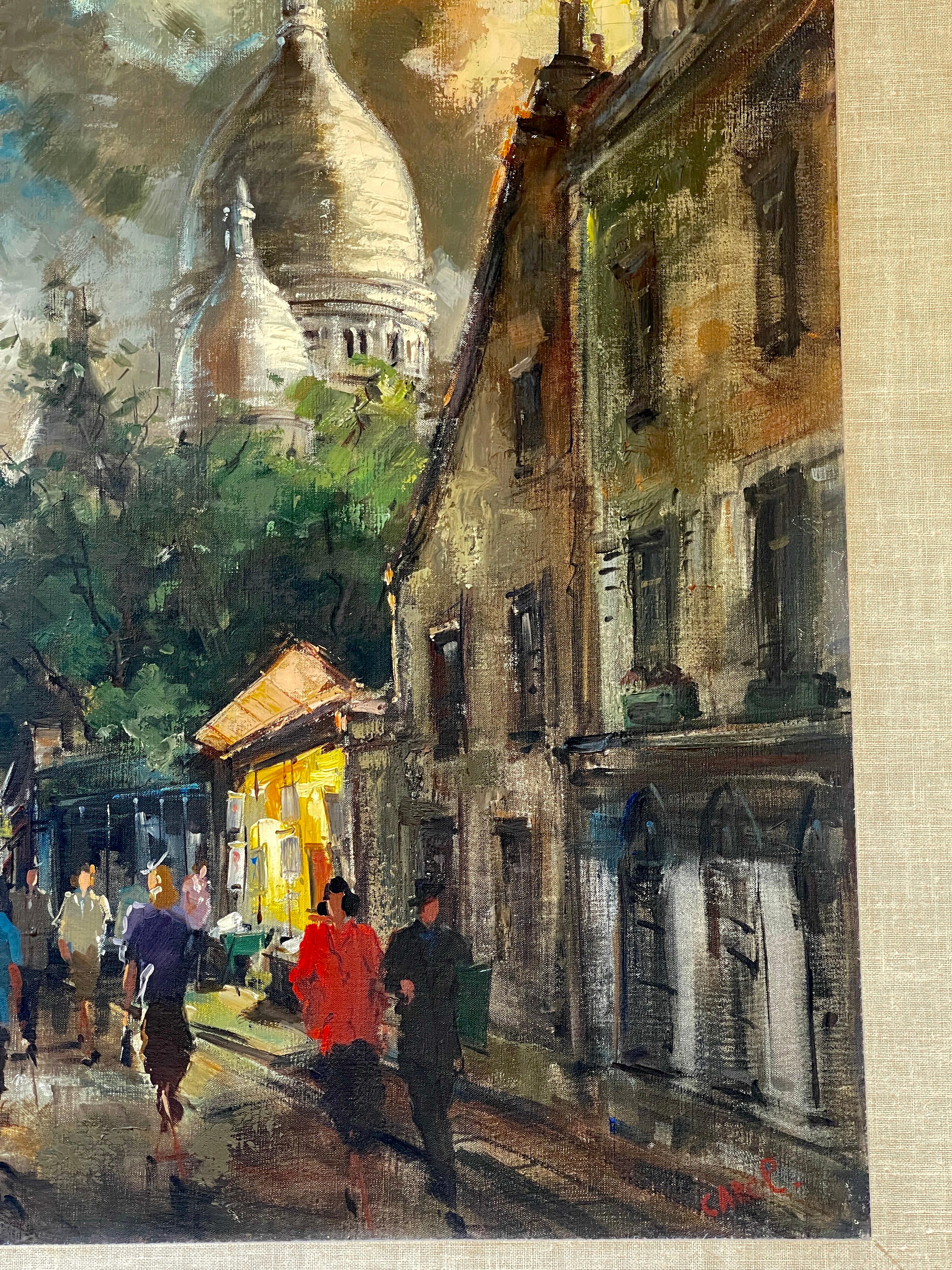 Soeben ist dieser 20Th. Jahrhundert Pariser Nachtszene in Montmartre.
Dies ist ein Öl auf Leinwand, signiert Carol auf der unteren rechten Seite.
 Französische Schule, es handelt sich um ein postimpressionistisches Gemälde.
Der Rahmen ist das