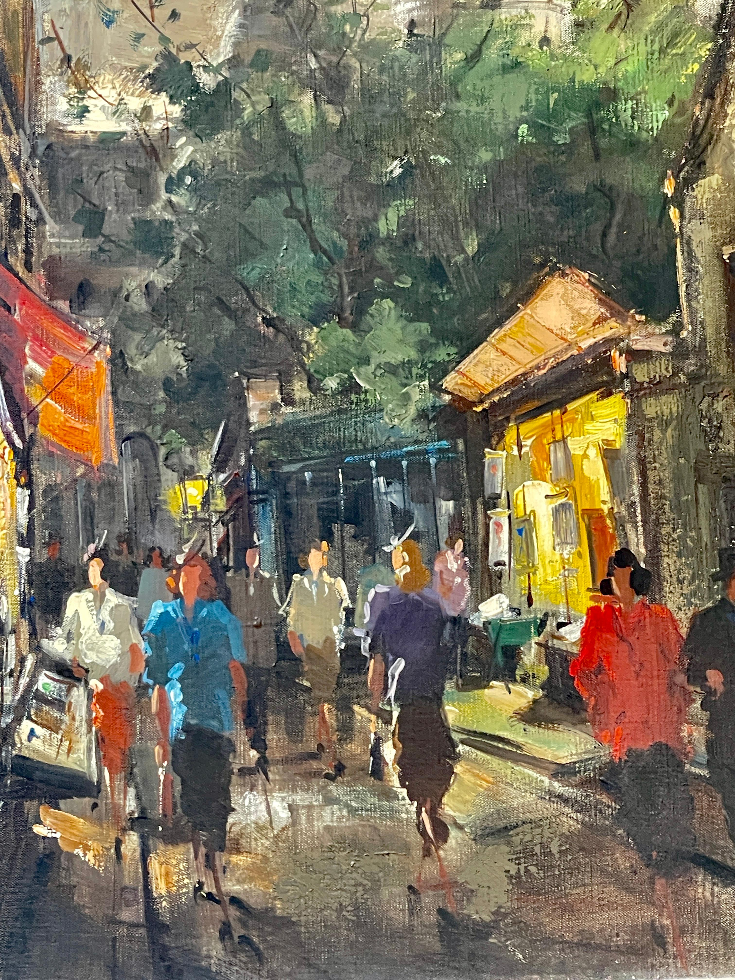 Am 20. Jahrhundert. Stadtbild Paris bei Nacht in Montmartre, Öl auf Leinwand, signiert (Handbemalt) im Angebot