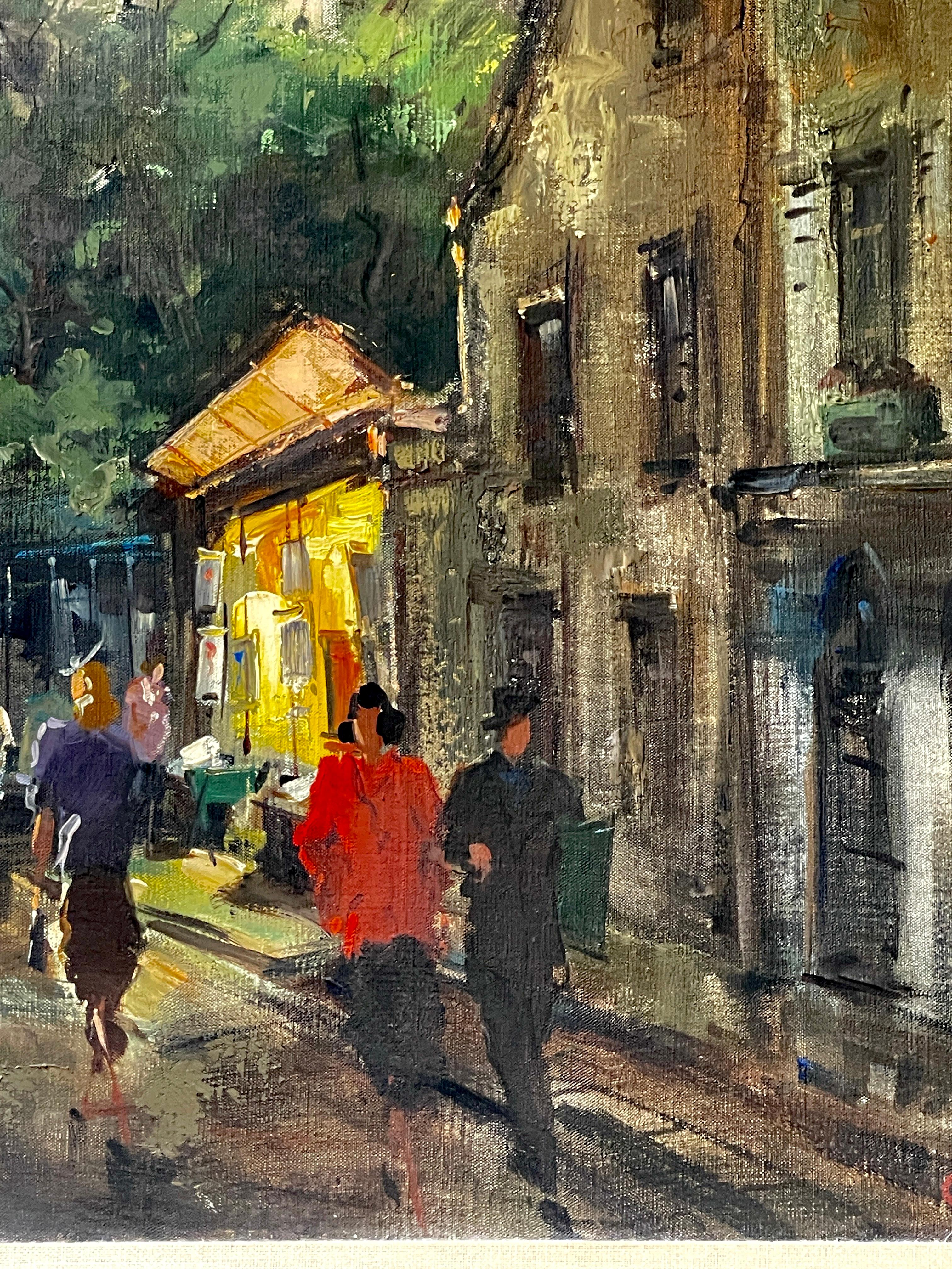 Am 20. Jahrhundert. Stadtbild Paris bei Nacht in Montmartre, Öl auf Leinwand, signiert im Zustand „Gut“ im Angebot in West Palm Beach, FL