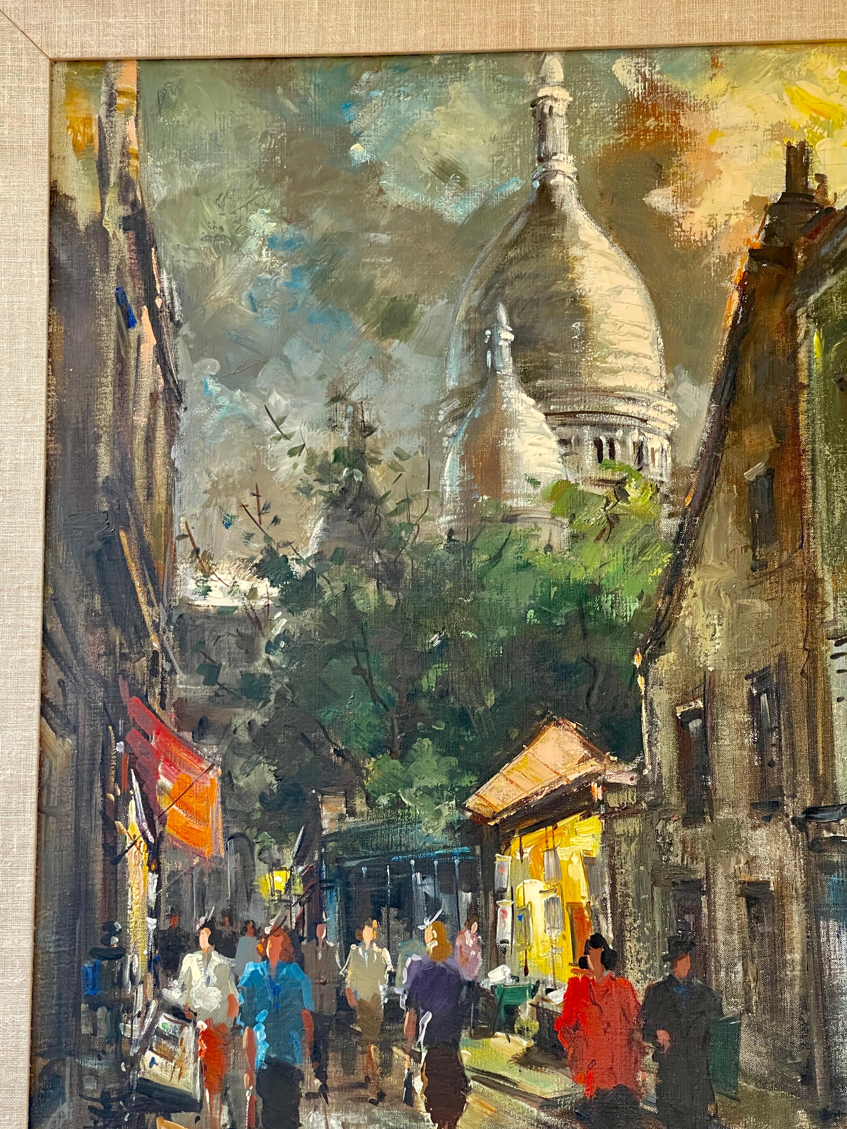 Am 20. Jahrhundert. Stadtbild Paris bei Nacht in Montmartre, Öl auf Leinwand, signiert im Angebot 1