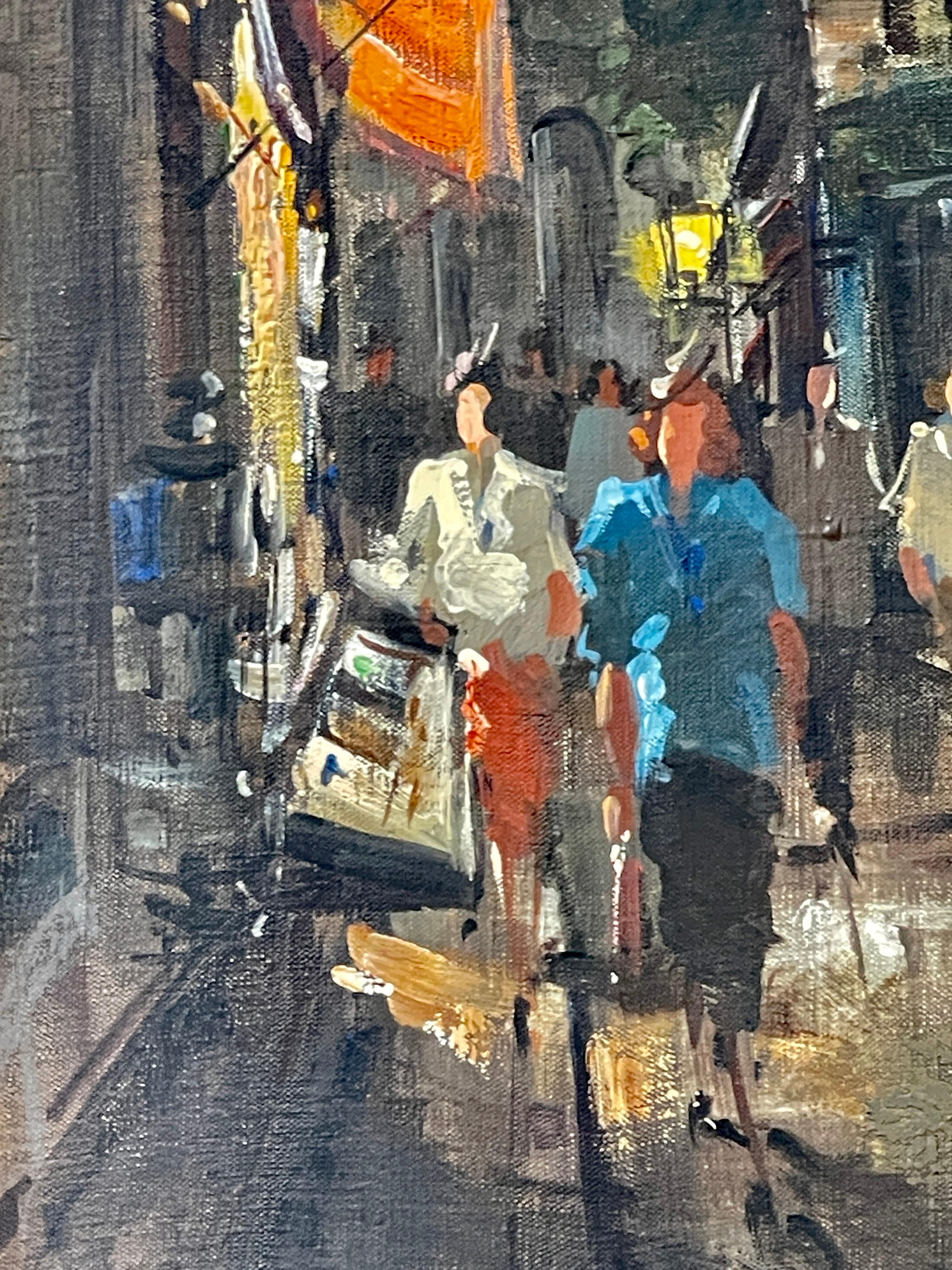 Am 20. Jahrhundert. Stadtbild Paris bei Nacht in Montmartre, Öl auf Leinwand, signiert im Angebot 2