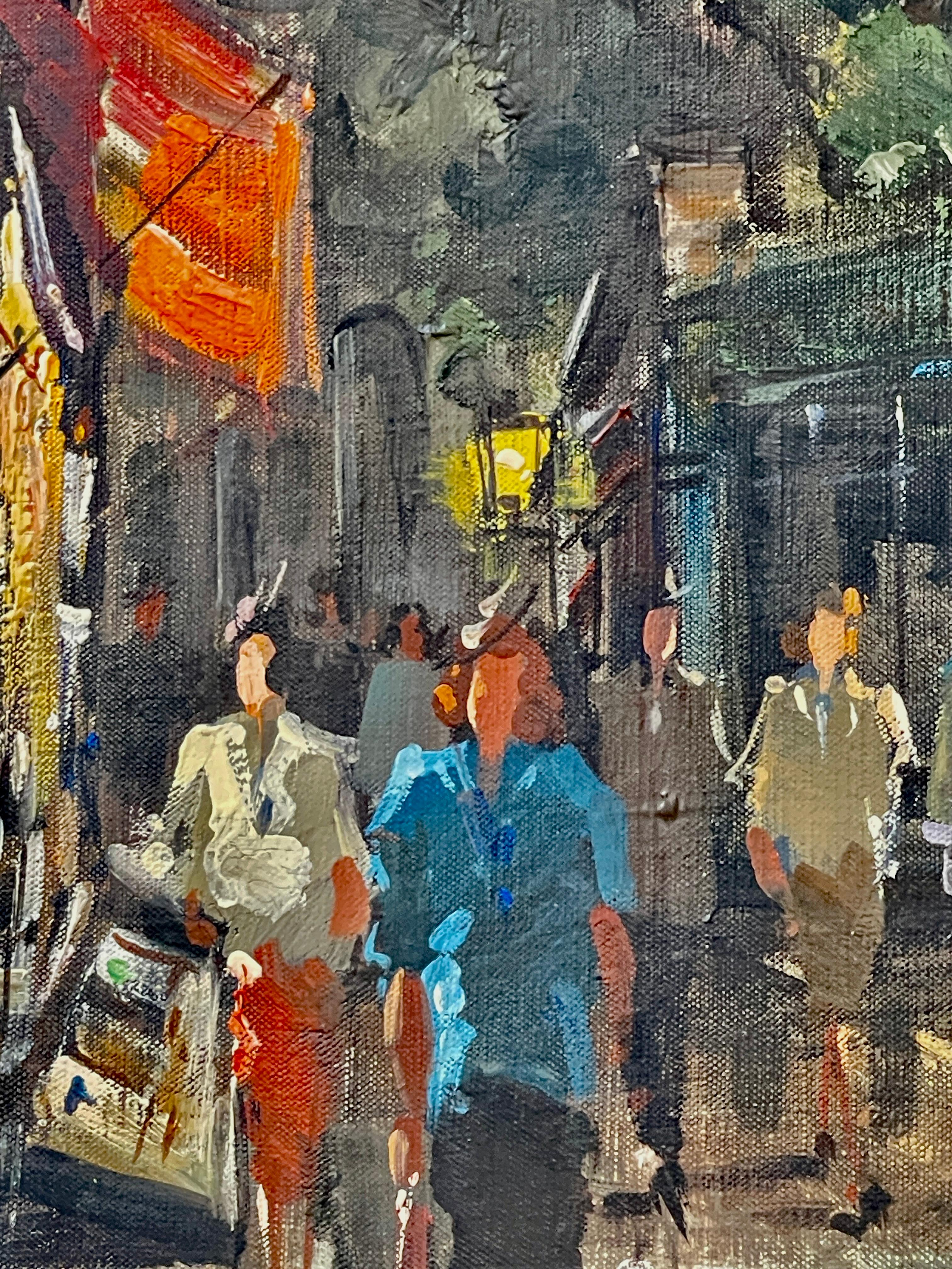 Am 20. Jahrhundert. Stadtbild Paris bei Nacht in Montmartre, Öl auf Leinwand, signiert im Angebot 3