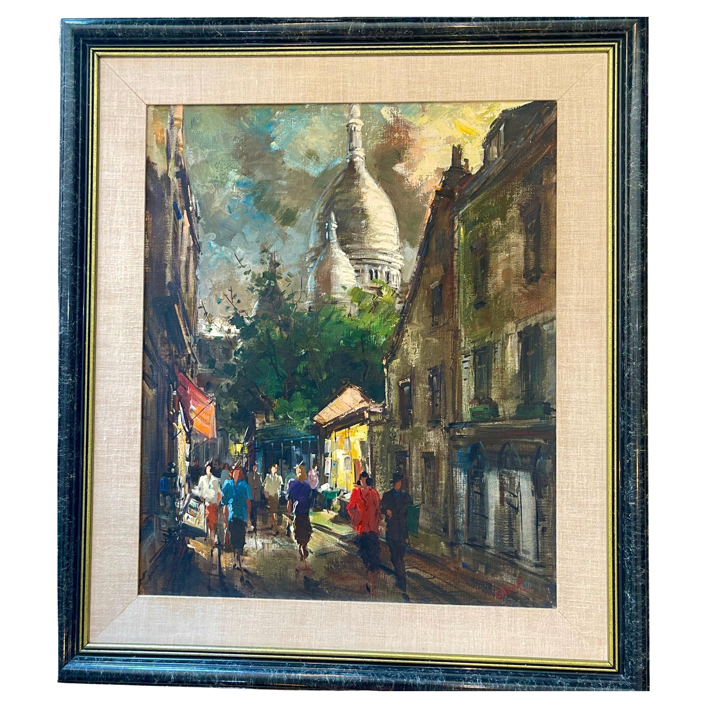 Am 20. Jahrhundert. Stadtbild Paris bei Nacht in Montmartre, Öl auf Leinwand, signiert im Angebot