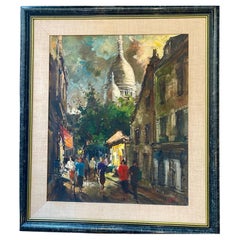 20Th. Century. Cityscape Paris by Night in Montmartre, Oil on Canvas, Signed