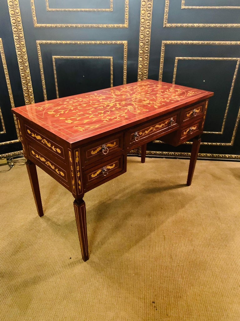 Biedermeier 20th Century Classic Desk in the antique Style of Classicism with Inlays 
