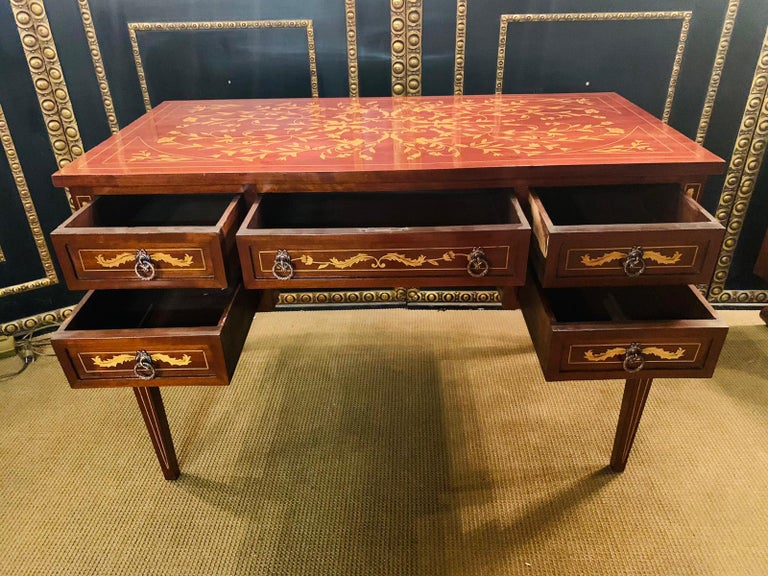 German 20th Century Classic Desk in the antique Style of Classicism with Inlays 