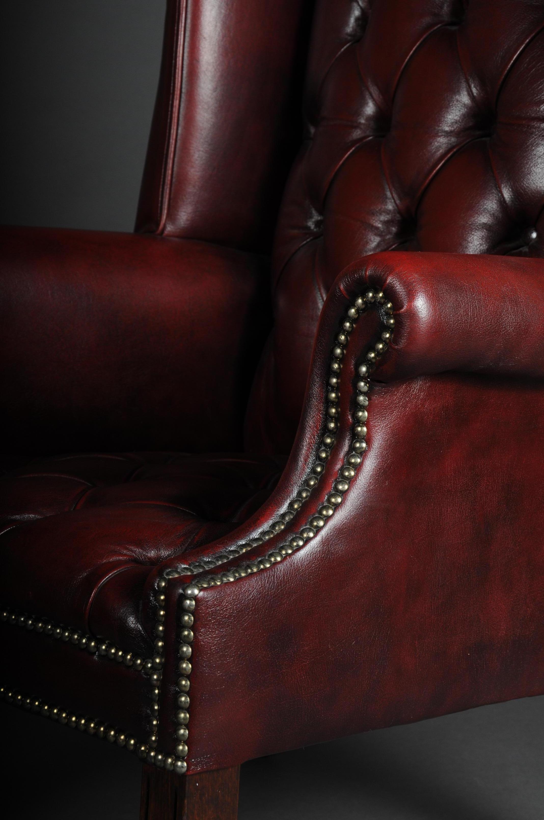 20th Century Classic English Chesterfield Earsback Chair, Leather 6