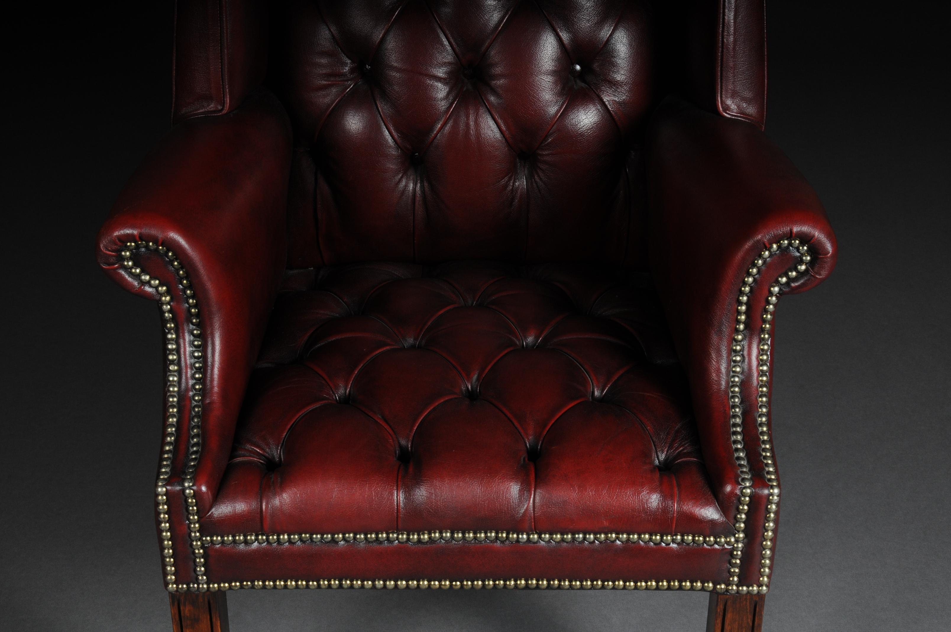 20th Century Classic English Chesterfield Earsback Chair, Leather 7