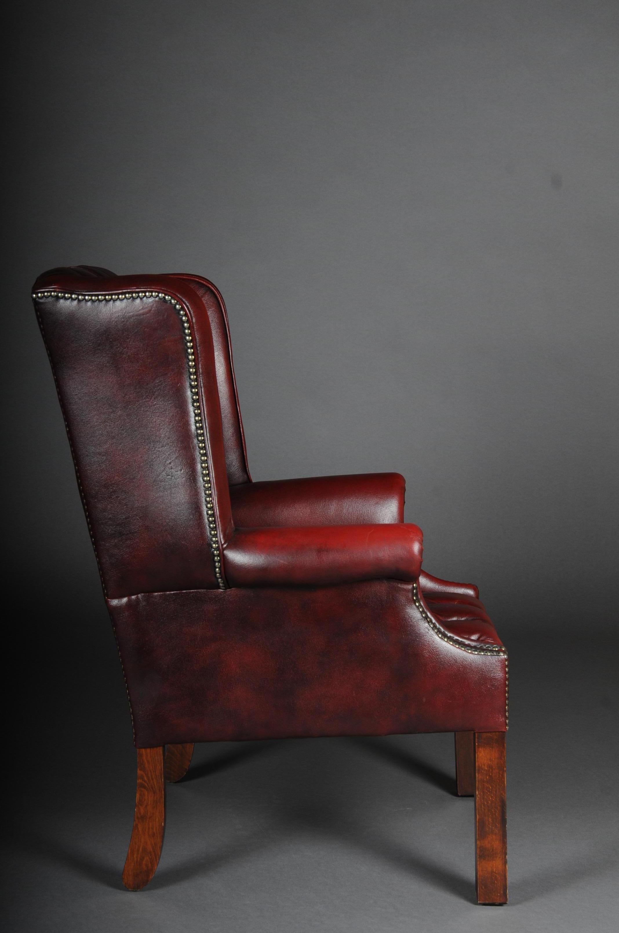 20th Century Classic English Chesterfield Earsback Chair, Leather For Sale 8